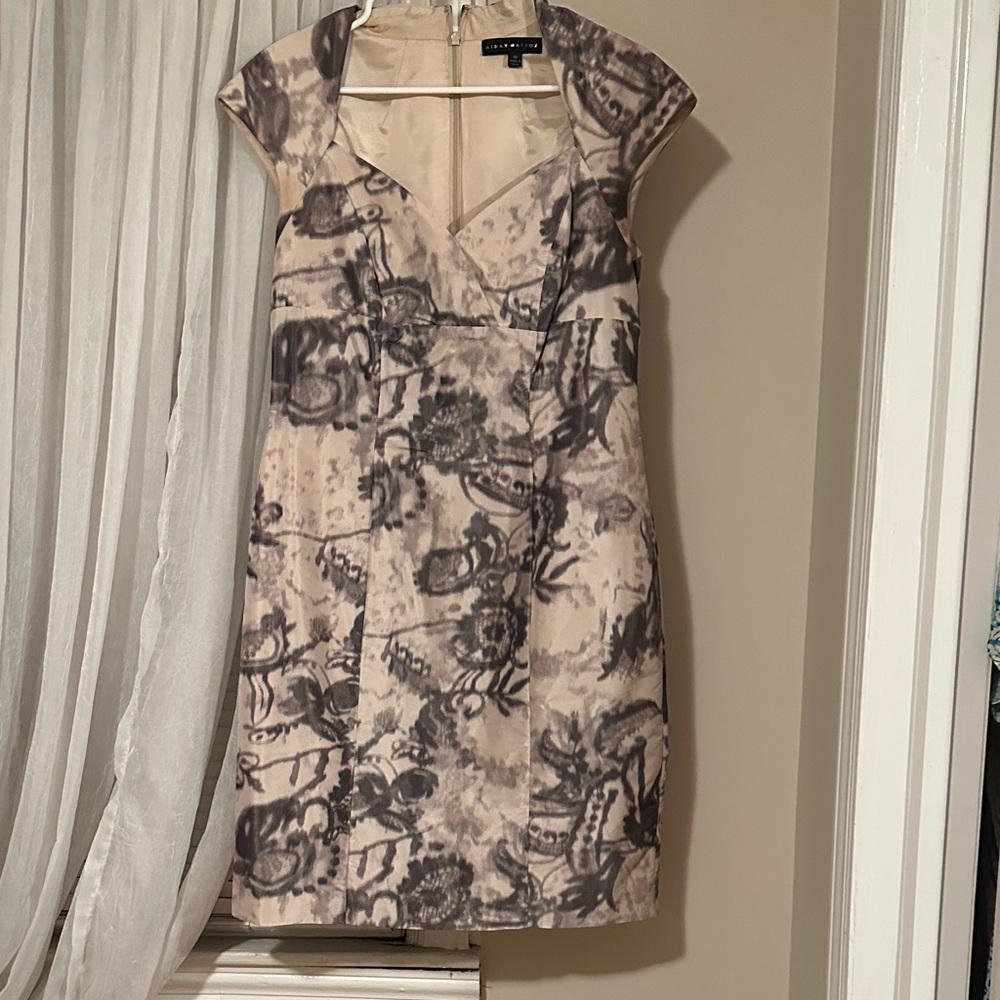 Aidan Mattox Black and Cream Abstract Mini Dress